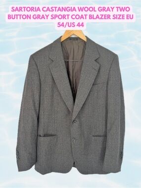 Sartoria Castangia Wool Gray Two Button Gray Sport Coat Blazer Size EU 54/US 44